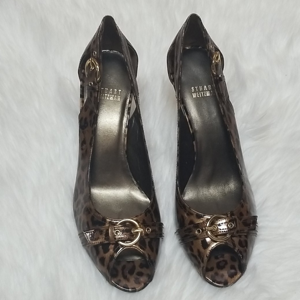 Stuart Weitzman Cheetah Print Peep Toe Pumps S 10M